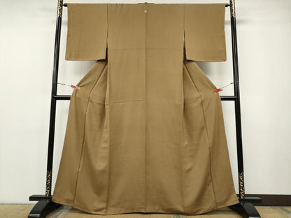 平和屋着物●上質な色無地　紗綾形地紋　芝翫茶色　正絹　逸品　CABF3343ut