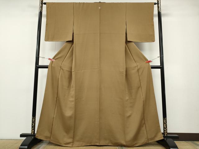平和屋着物●上質な色無地　紗綾形地紋　芝翫茶色　正絹　逸品　CABF3343ut