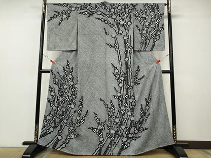 平和屋着物●訪問着　総絞り　枝花文　黒地　正絹　逸品　CABF3349ut