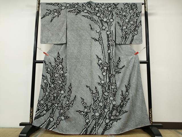 平和屋着物●訪問着　総絞り　枝花文　黒地　正絹　逸品　CABF3349ut