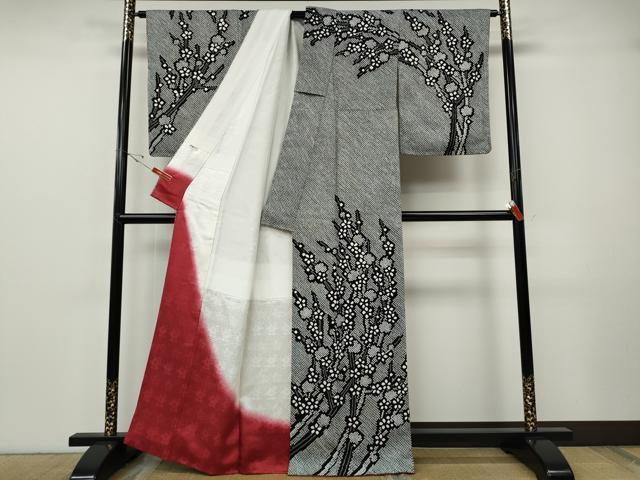 平和屋着物●訪問着　総絞り　枝花文　黒地　正絹　逸品　CABF3349ut