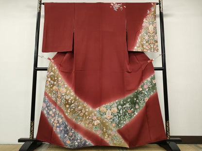 平和屋着物●訪問着　駒刺繍　更紗花文　暈し染め　金彩　正絹　逸品　CABF3350ut
