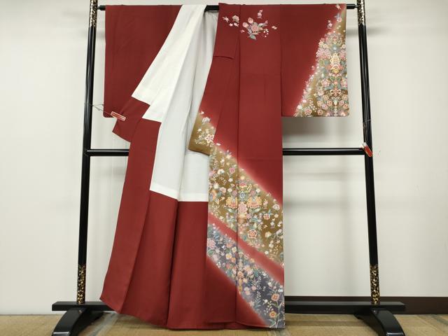 平和屋着物●訪問着　駒刺繍　更紗花文　暈し染め　金彩　正絹　逸品　CABF3350ut