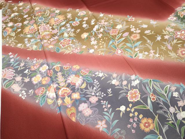 平和屋着物●訪問着　駒刺繍　更紗花文　暈し染め　金彩　正絹　逸品　CABF3350ut