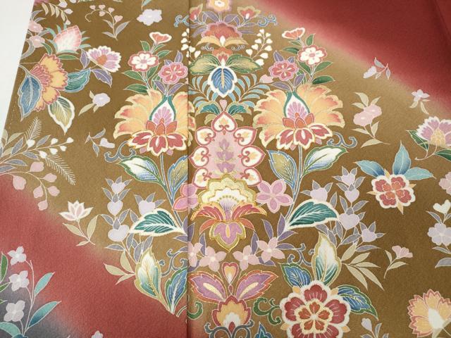 平和屋着物○訪問着 駒刺繍 更紗花文 暈し染め 金彩 正絹