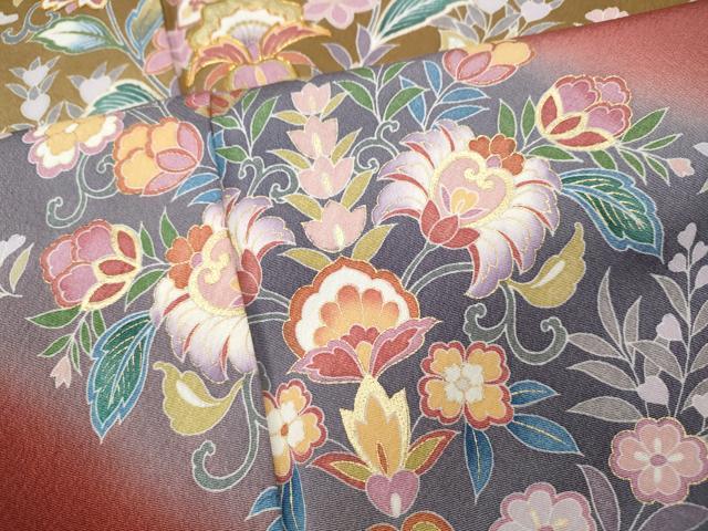 平和屋着物●訪問着　駒刺繍　絞り　更紗花文　金彩　正絹　逸品　DABB9670du 平和屋着物○訪問着 駒刺繍 更紗花文 暈し染め 金彩 正絹