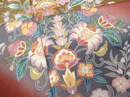平和屋着物●訪問着　駒刺繍　更紗花文　暈し染め　金彩　正絹　逸品　CABF3350ut