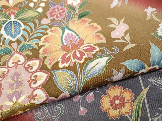平和屋着物○訪問着 駒刺繍 更紗花文 暈し染め 金彩 正絹
