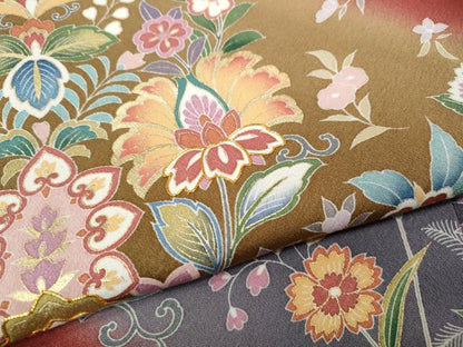 平和屋着物●訪問着　駒刺繍　更紗花文　暈し染め　金彩　正絹　逸品　CABF3350ut