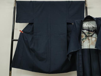 平和屋着物●男性　紬　アンサンブル　濃藍色　正絹　逸品　未使用　CABF3355ut