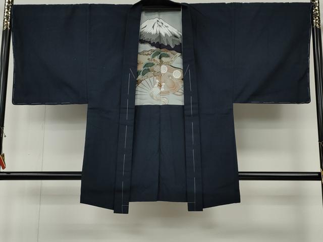 平和屋着物●男性　紬　アンサンブル　濃藍色　正絹　逸品　未使用　CABF3355ut