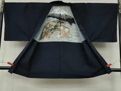 平和屋着物●男性　紬　アンサンブル　濃藍色　正絹　逸品　未使用　CABF3355ut