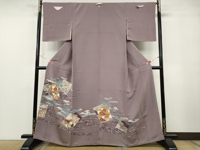 平和屋着物●創業460年・千總　色留袖　駒刺繍　色紙重ね立波花文　三越扱い　正絹　逸品　CABF3359ut
