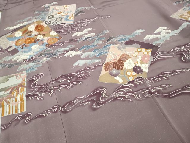 平和屋着物●創業460年・千總　色留袖　駒刺繍　色紙重ね立波花文　三越扱い　正絹　逸品　CABF3359ut