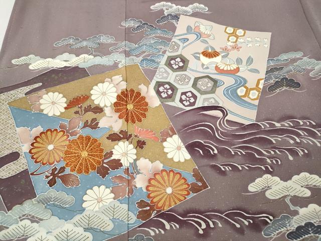 平和屋着物●創業460年・千總　色留袖　駒刺繍　色紙重ね立波花文　三越扱い　正絹　逸品　CABF3359ut