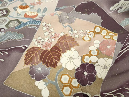 平和屋着物●創業460年・千總　色留袖　駒刺繍　色紙重ね立波花文　三越扱い　正絹　逸品　CABF3359ut