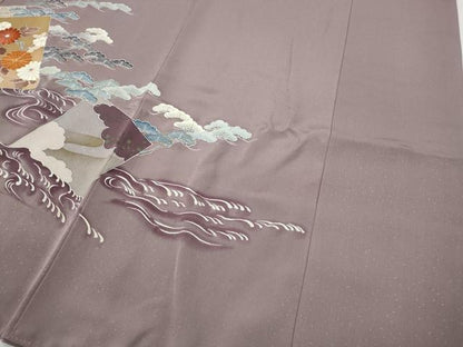 平和屋着物●創業460年・千總　色留袖　駒刺繍　色紙重ね立波花文　三越扱い　正絹　逸品　CABF3359ut