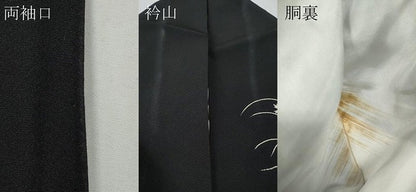 平和屋着物●訪問着　駒刺繍　兎　草花文　黒地　金彩　正絹　逸品　CABF3361ut