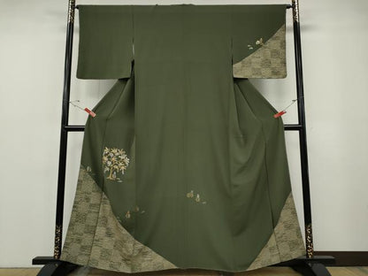 平和屋着物●訪問着　竹屋町刺繍　草花文　金彩　正絹　逸品　未使用　CABF3362ut