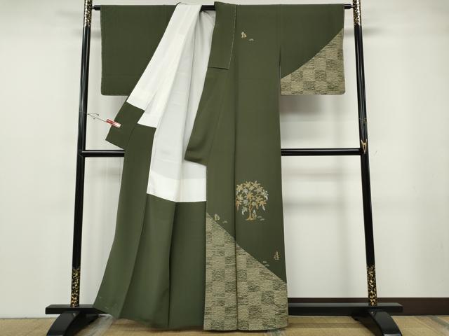 平和屋着物●訪問着　竹屋町刺繍　草花文　金彩　正絹　逸品　未使用　CABF3362ut