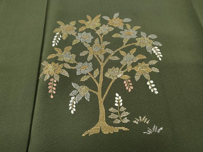 平和屋着物●訪問着　竹屋町刺繍　草花文　金彩　正絹　逸品　未使用　CABF3362ut