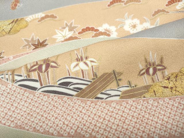 平和屋着物●訪問着　駒刺繍　道長草花文　金銀彩　正絹　逸品　CABF3363ut