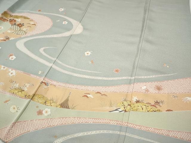 平和屋着物●訪問着　駒刺繍　道長草花文　金銀彩　正絹　逸品　CABF3363ut