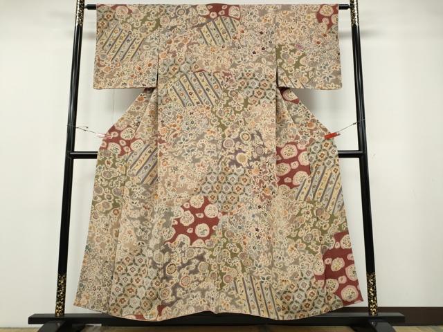 平和屋着物▼訪問着　切嵌吉祥花文　鬼しぼ縮緬　正絹　逸品　CABF3367ut