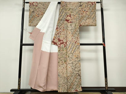 平和屋着物▼訪問着　切嵌吉祥花文　鬼しぼ縮緬　正絹　逸品　CABF3367ut
