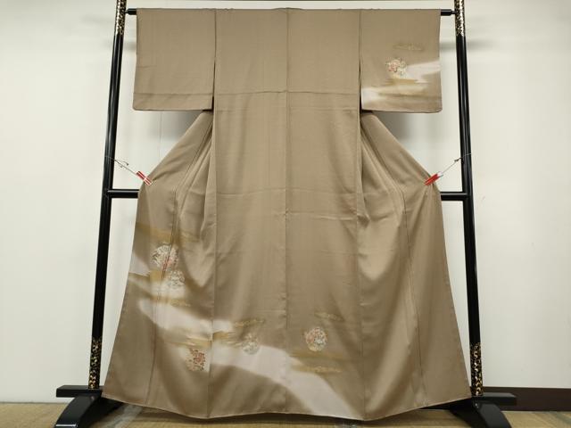 平和屋着物●訪問着　雪輪御所車花文　暈し染め　金銀彩　正絹　逸品　CABF3372ut