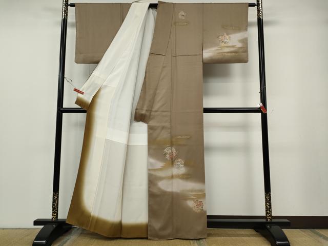 平和屋着物●訪問着　雪輪御所車花文　暈し染め　金銀彩　正絹　逸品　CABF3372ut
