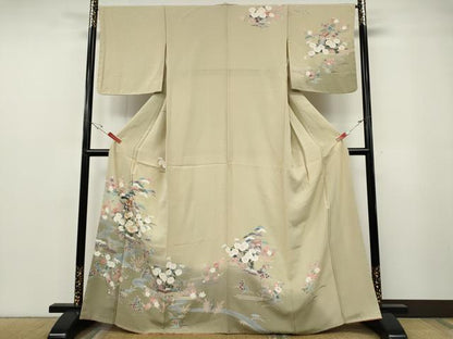 平和屋着物●訪問着　駒刺繍　御所車流水花文　暈し染め　金彩　正絹　逸品　未使用　CABF3374ut