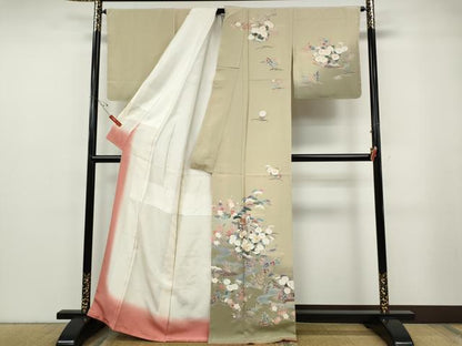 平和屋着物●訪問着　駒刺繍　御所車流水花文　暈し染め　金彩　正絹　逸品　未使用　CABF3374ut