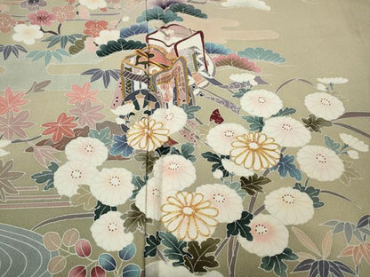 平和屋着物●訪問着　駒刺繍　御所車流水花文　暈し染め　金彩　正絹　逸品　未使用　CABF3374ut