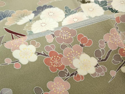 平和屋着物●訪問着　駒刺繍　御所車流水花文　暈し染め　金彩　正絹　逸品　未使用　CABF3374ut