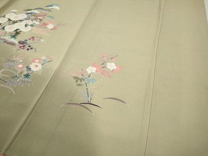 平和屋着物●訪問着　駒刺繍　御所車流水花文　暈し染め　金彩　正絹　逸品　未使用　CABF3374ut