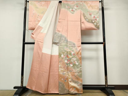 平和屋着物●訪問着　駒刺繍　地紙草花文　暈し染め　金彩　正絹　逸品　CABF3377ut