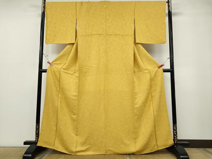 平和屋着物●上質な色無地　舞花地紋　黄金色　正絹　逸品　CABF3384ut