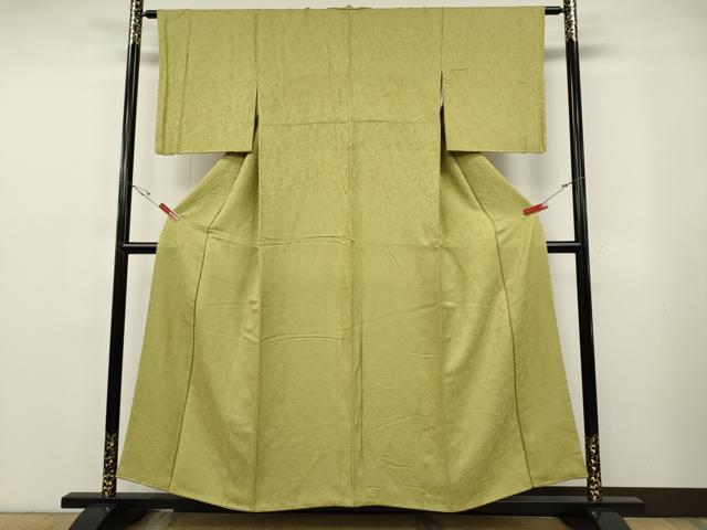 平和屋着物●上質な色無地　枝葉地紋　抹茶色　正絹　逸品　CABF3386ut