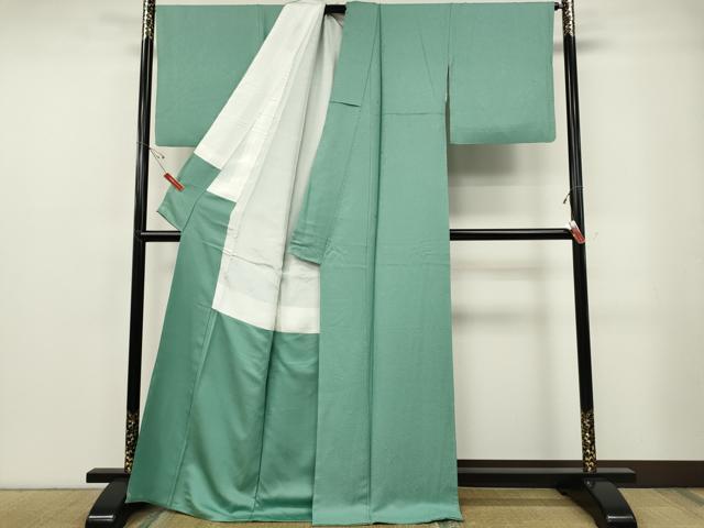 平和屋着物●上質な色無地　舞花地紋　新橋色　正絹　逸品　CABF3388ut