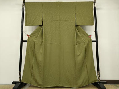 平和屋着物●上質な色無地　霞地紋　国防色　正絹　逸品　CABF3389ut