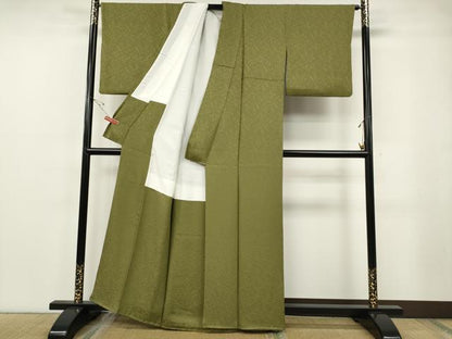 平和屋着物●上質な色無地　霞地紋　国防色　正絹　逸品　CABF3389ut