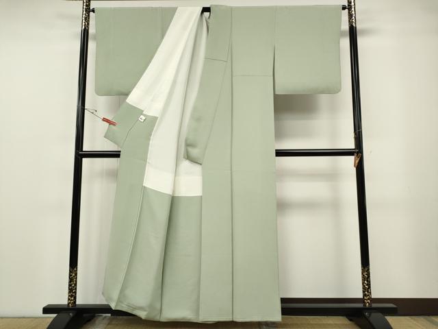 平和屋着物●京加賀友禅　百貫達雄監修　色無地　白緑色　やまと誂製　正絹　逸品　CABF3391ut
