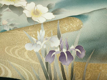 平和屋着物●訪問着　流水枝花文　暈し染め　金彩　正絹　逸品　CABF3395ut
