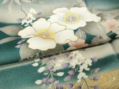 平和屋着物●訪問着　流水枝花文　暈し染め　金彩　正絹　逸品　CABF3395ut