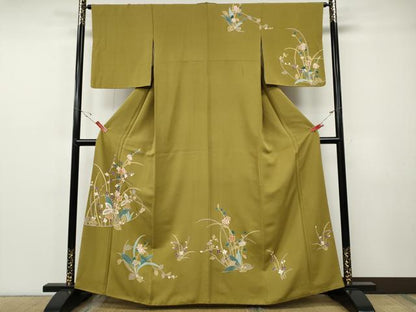 平和屋着物●訪問着　駒刺繍　草花文　金彩　正絹　逸品　CABF3399ut