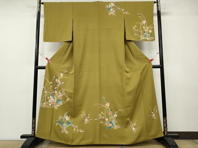平和屋着物●訪問着　駒刺繍　草花文　金彩　正絹　逸品　CABF3399ut