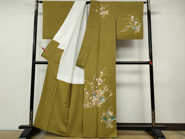 平和屋着物●訪問着　駒刺繍　草花文　金彩　正絹　逸品　CABF3399ut