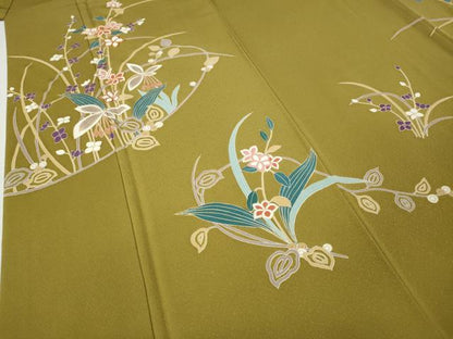 平和屋着物●訪問着　駒刺繍　草花文　金彩　正絹　逸品　CABF3399ut
