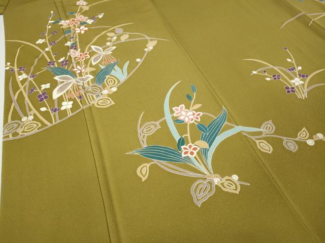 平和屋着物●訪問着　駒刺繍　草花文　金彩　正絹　逸品　CABF3399ut